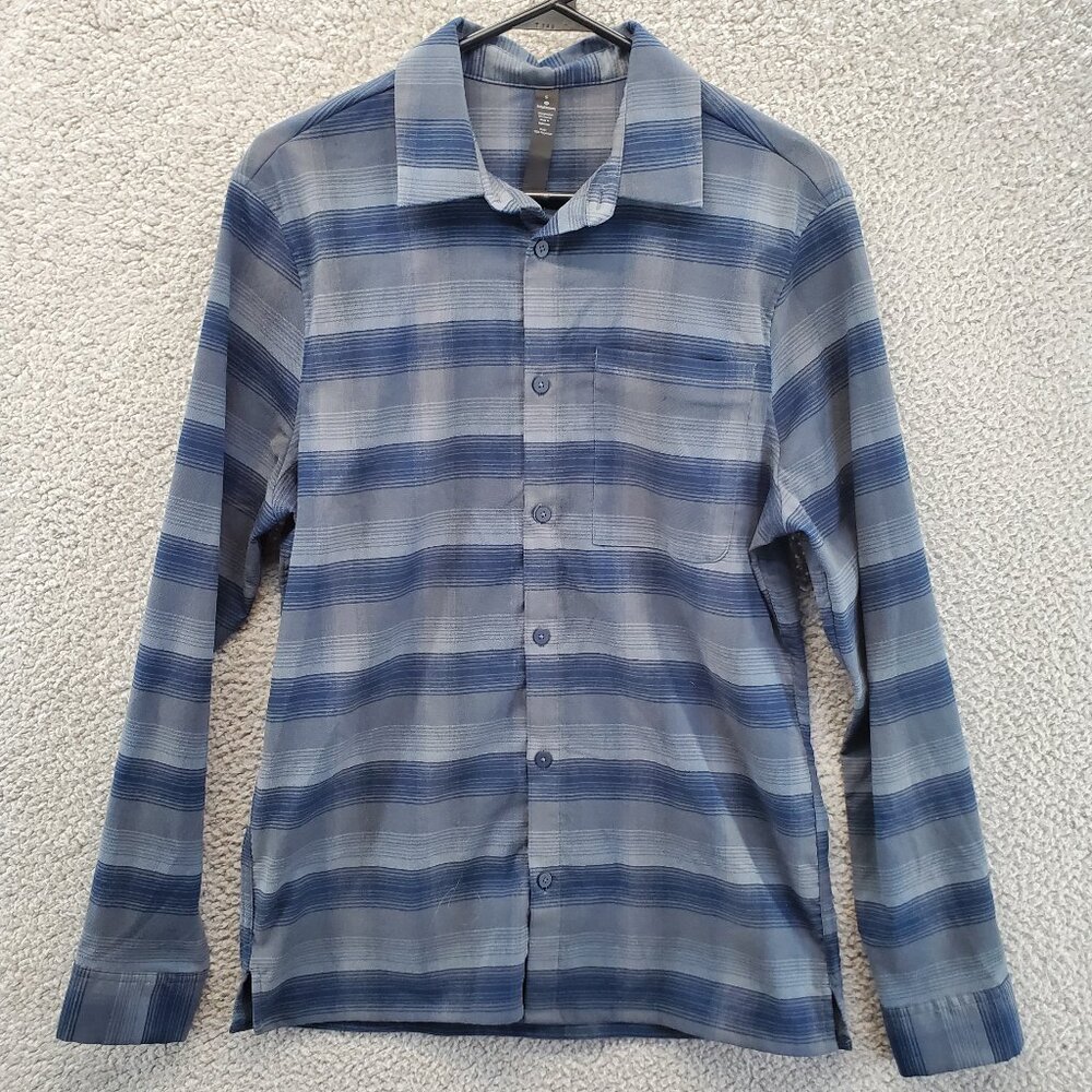 Lululemon Long Sleeve Button Down Striped‎ Shirt Blue Grey Small Pocket